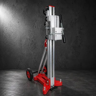 DS400 Heavy Duty Diamond Drilling Stand with 650mm Travel Length Steel Column Angle Adjustment and Transport Wheels