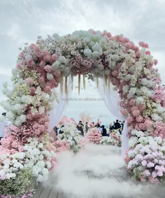 Extra-large Luxurious Elegant Modern Romantic Silk Metal Wedding Decoration White pink 10ft+ Height Durable Adjustable Arch