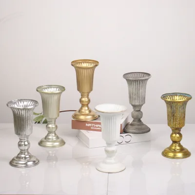 Luxury Metal Compote Vase, Pedestal Flower Pot, Iron Urn Decor for Wedding Centerpieces, Home & Garden Tabletop Ornament
