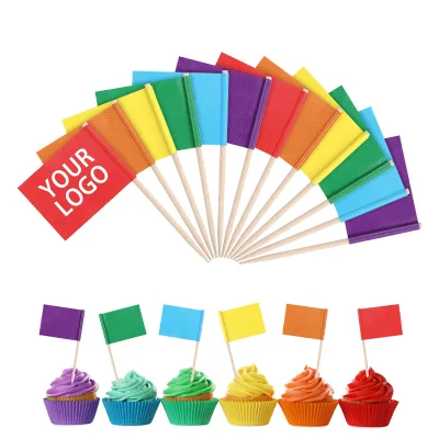 HuaShanQi Colorful Wood & Paper Classic Toothpick Flags for Party and Wedding Decorations