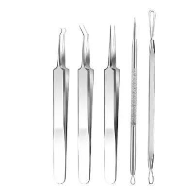Stainless Steel Acne Clip Blackhead Removal 5-piece Set Facial Pore Cleaning Tools Kit Pimple Needles Personal Face Beauty Care