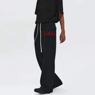 High Quality Men's Casual Drawstring Sweatpants Loose Fit Track Pants with Custom Logo Embroidery Mid-Waist Interlock Polyester