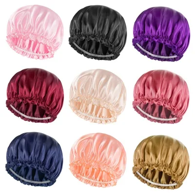 Double Layer Satin Silky Sleep Bonnets Night Sleep Cap Hair Bonnet with Soft Elastic Band