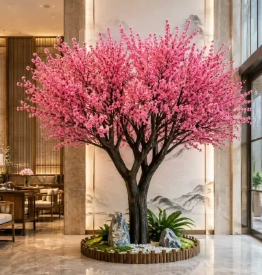 Artificial Flowering Peach Tree Faux Blossom Tree Realistic Pink Floral Decoration for Garden Wedding Event Landscape Design