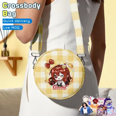 Trendy Anime Cylinder Crossbody Bag Custom Round Shoulder Bag Lightweight Canvas Small Purse for Cartoon Fans