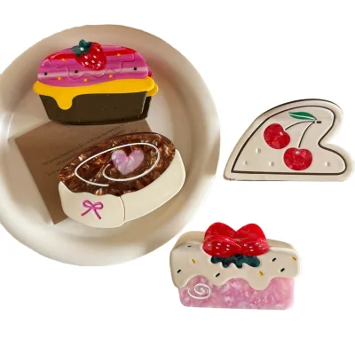 Extra Fashion Luxury Acetate Shark Hair Clips Cute 3D Cake Dessert Bread Hair Claw, Unique Niche Design Fashion Hair Grab