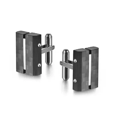 Best Price Stainless Steel Black Color Carbon Fiber Combined Fixed Square Cufflinks for Men Ornament