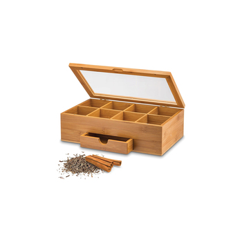 Keeps Tea Bags Fresh Wooden Tea Box With 8 Compartments Tea and Window Bag Organizer