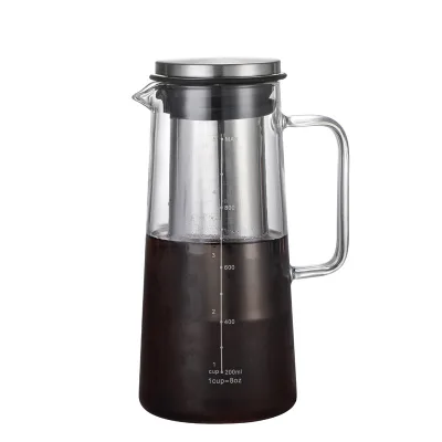 Cold Brewing Glass Carafe Portable Airtight Cold Brew Iced Coffee Maker Pitcher with Removable Stainless Steel Filter and Lid