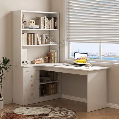 Wood Computer Desk with Bookshelf and Bookcase Integrated Student Corner Desk for Home Bedroom Study Sheet Surface