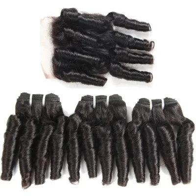 Double Drawn Funmi Hair Spring Curly Bouncy Curl Remy Hair Human Hair Bundles and Closure