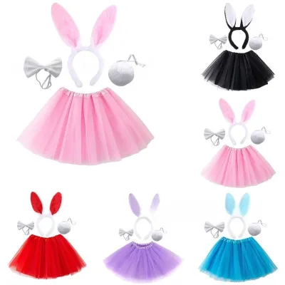 Easter Bunny Suits with Pink Tutu Skirt Bunny Ears Headband Bow Tie & Tail for Adults (Polyester)