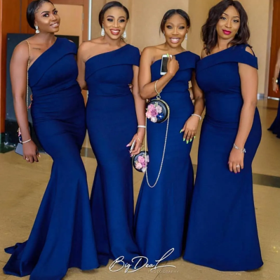 Royal Blue Cheap Long Mermaid Bridesmaid Dresses One Shoulder Satin Formal Wedding Guest Dress Long Bridesmaid Gowns