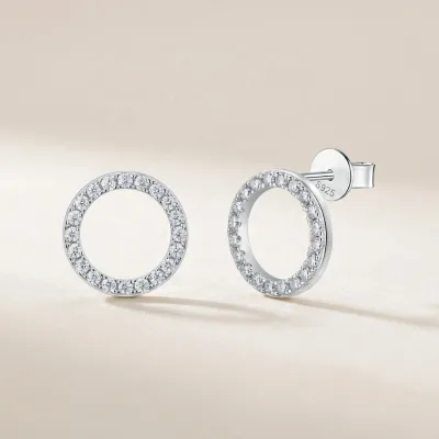 Wholesale Hollow Round Halo Moissanite Stud Earrings 925 Silver Full Micro Pave VVS Minimalist Ladies Wedding Daily Fine Jewelry