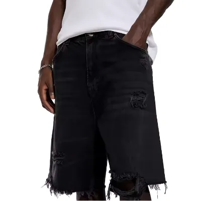 Customized Men's Essential Wear And Tear Design Denim Shorts