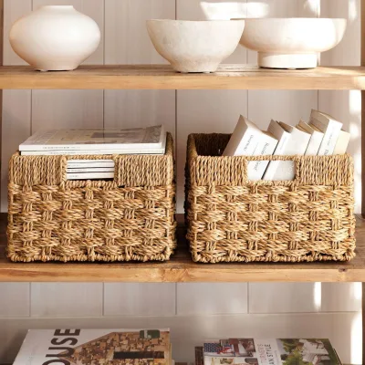 Unique Handmade Woven Seagrass Rectangle Basket Natural Rattan Storage Decor Box Custom Design Available