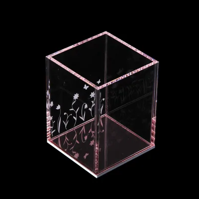 Customizable Office Desk Pink With Flowers Clear Acrylic Pen Holder