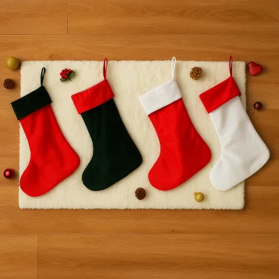 Color Block Plush Velvet Eco-Friendly Quilted Christmas Stockings Large Plain Xmas Hanging for Fireplace Holiday Decor