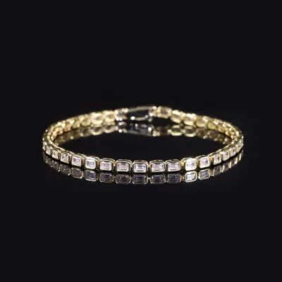 Factory Price Yellow Gold Plated 925 Silver Emerald Cut Moissanite Diamond Rectangular Hiphop Tennis Bracelet Jewelry Gift