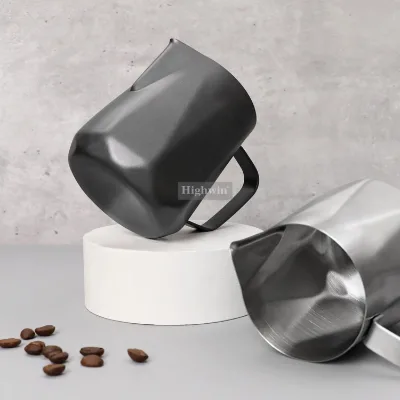 HIGHWIN Stainless Steel Irregular Edge Design Milk Frothing Pitcher Coffee Milk Frother Jug Cup