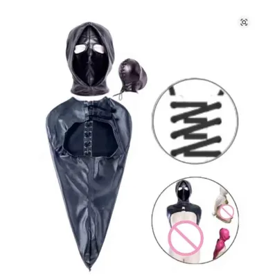 PU Leather Unisex Upper Body Bondage Harness Single Glove Open Eyes Hood Mask for Couple Slave Adult Game Play Restraints Set