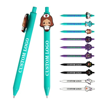 Cross-border Cartoon PVC Macaron Round-head Promotional Novelty Pen Custom logo DIY Shaped Best-seller Click-action 1.0mm