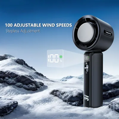 Modern 100 Speeds Adjustable Digital Display Mini Jet Turbo Fan Portable Handheld Ice Cooling Fan Car Outdoor Use