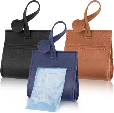 Leather Stocked Dog Poop Bag Holder Strap Attachment Soft Pet Waste Bag Dispenser Small Doggy Poop Carrier Pouch Easy Pull Leash