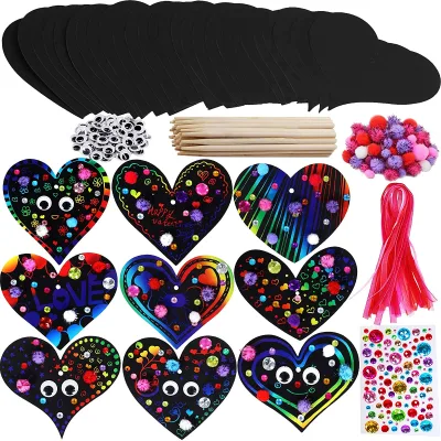 Custom Magic Scratch Paper Heart Ornaments Bookmarks Craft Kit Assorted Scratch Paper