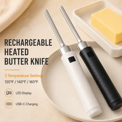 Rechargeable Electric Butter Knife with 3 Temperature Settings and LED Display for Softening Butter and Cheese