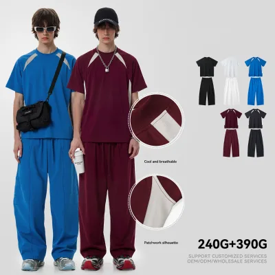 Men's clothing summer 2 pieces shorts and pants set Casual sports suits for men short sleeve t shirt and pants