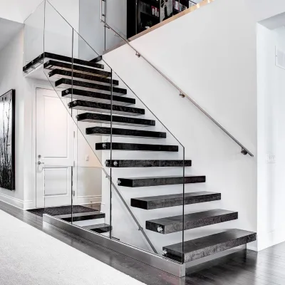 Hot Modern Customized Design of Invisible Floating Staircase With Marble  Oak Treads  Wooden Stairs From Foshan Factory