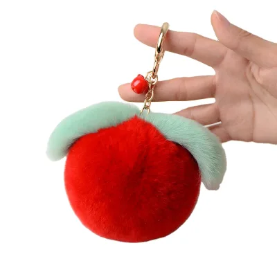 New Plush Fruit Keychain Soft Watermelon Peach Otter Rabbit Hair Pink Tender Peach Car Keychain Apple Pendant Bag Decoration