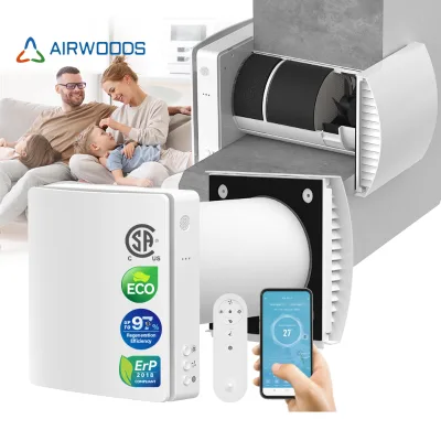 Ceramic ERV Wall Mounted 97% Efficiency Auto Shutter Portable Lightweight for Bedroom Dining Gym