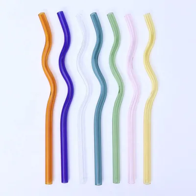 8mm Reusable Colorful Wavy Glass Straw for Glass Can