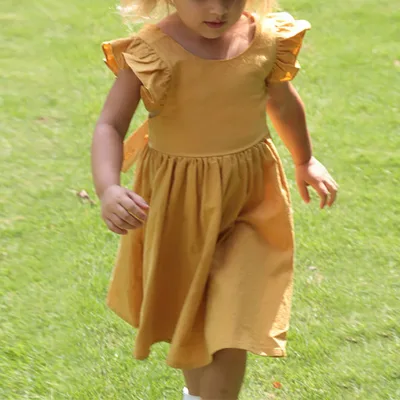 Girls' Summer Cotton Halter Neck Princess Dress Buttons Casual O-Neck Style Sleeveless 3D Pattern Midi Length Breathable