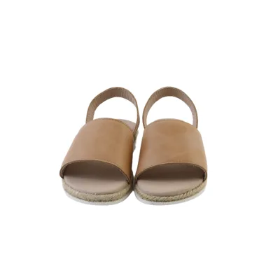 Lightweight Tan Cow Leather Sandals with PU Lining Open Toe Flats for Daily and Beach Wear
