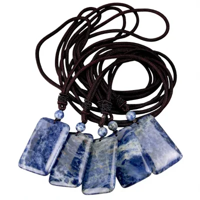 New European American-style Handmade Geometric Retro Blue-veined Stone Pendant Necklace Women Featuring Elegant Ethnic-inspired