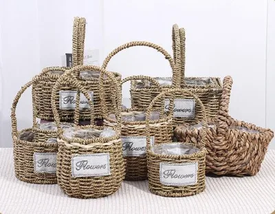 Hot Sale Round Shape Hanging Seagrass Flower Baskets for Home Decoration Seagrass Gift Hamper Gift Basket
