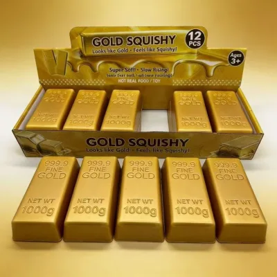 Cross-border Hot Sale PU Simulation Gold Brick Slow Rebound Soft Squeeze Stress Relief Cute Decompression Toy Squishy