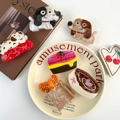Cute Cartoon Animal Dog Hair Claw Acetate Fun Food Hair Claw Clips Custom Logo Wholesale High Quality Hair Accessories