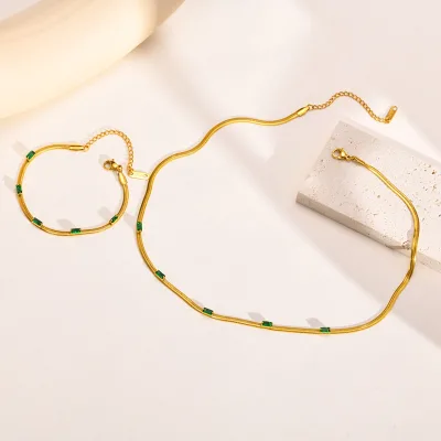 Fashion Jewelry Stainless Steel 18k Pvd Gold Plated Accessories Women Crystal Necklaces Necklace Chain Zircon Earrings