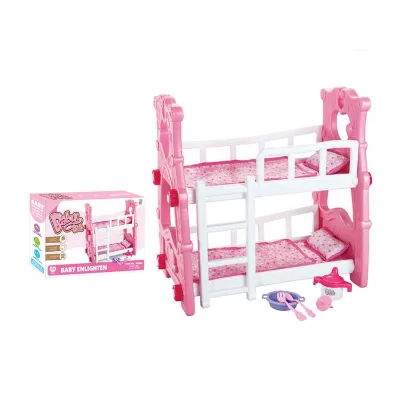 Play Pink Double Bed Toy Reborn Babies Doll Pretend Cribs Baby Doll Toys