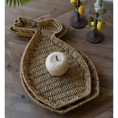Handwoven Set of 2 Seagrass Easter Rabbit Storage Tray for Display Drink Fruit in Living Home and Table Decoration
