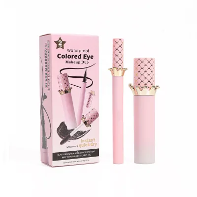 Wholesale Custom Hot-Selling Eyeliner and Mascara Set Waterproof Long-Lasting Non-Smudging Pink Crown Eye Makeup
