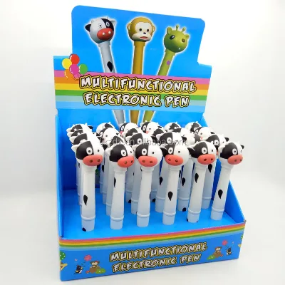 LED Cartoon Cow Shape Plastic Ball Point Pen Light up Make Sound Fashion Trend for Gifts