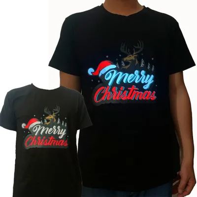 New Product Sound Activated LED Party Light up EL T Shirt for New Year