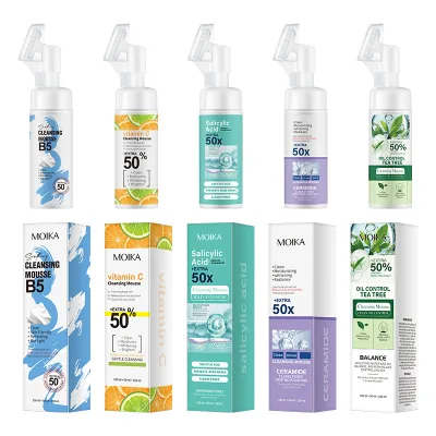 Private Label Face Clean 150ml BHA Salicylic Acid Repair Acne Exfoliating Face Wash Foaming Facial Cleanser With Soft Brush