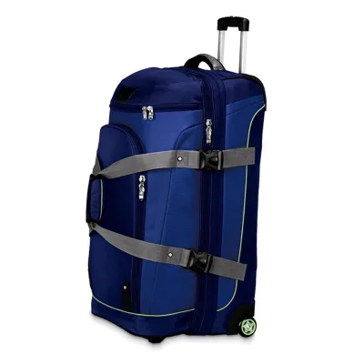 900D Polyester Rolling Camping Luggage Drop Bottom Wheeled Travel Bag Trolley Duffel Bag Sanying HR-LT075 Blue-black