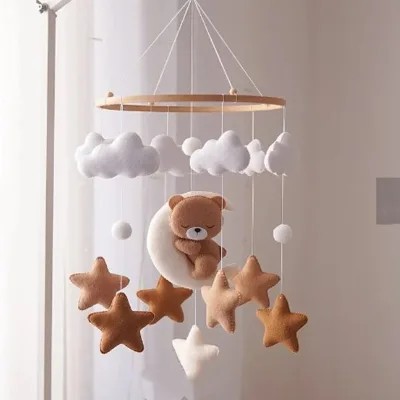 Soft Cloud Fabric Crib Rattle Set Gentle Sound Wind Chime Hanging Ornament Newborn Nursery Decor Toy